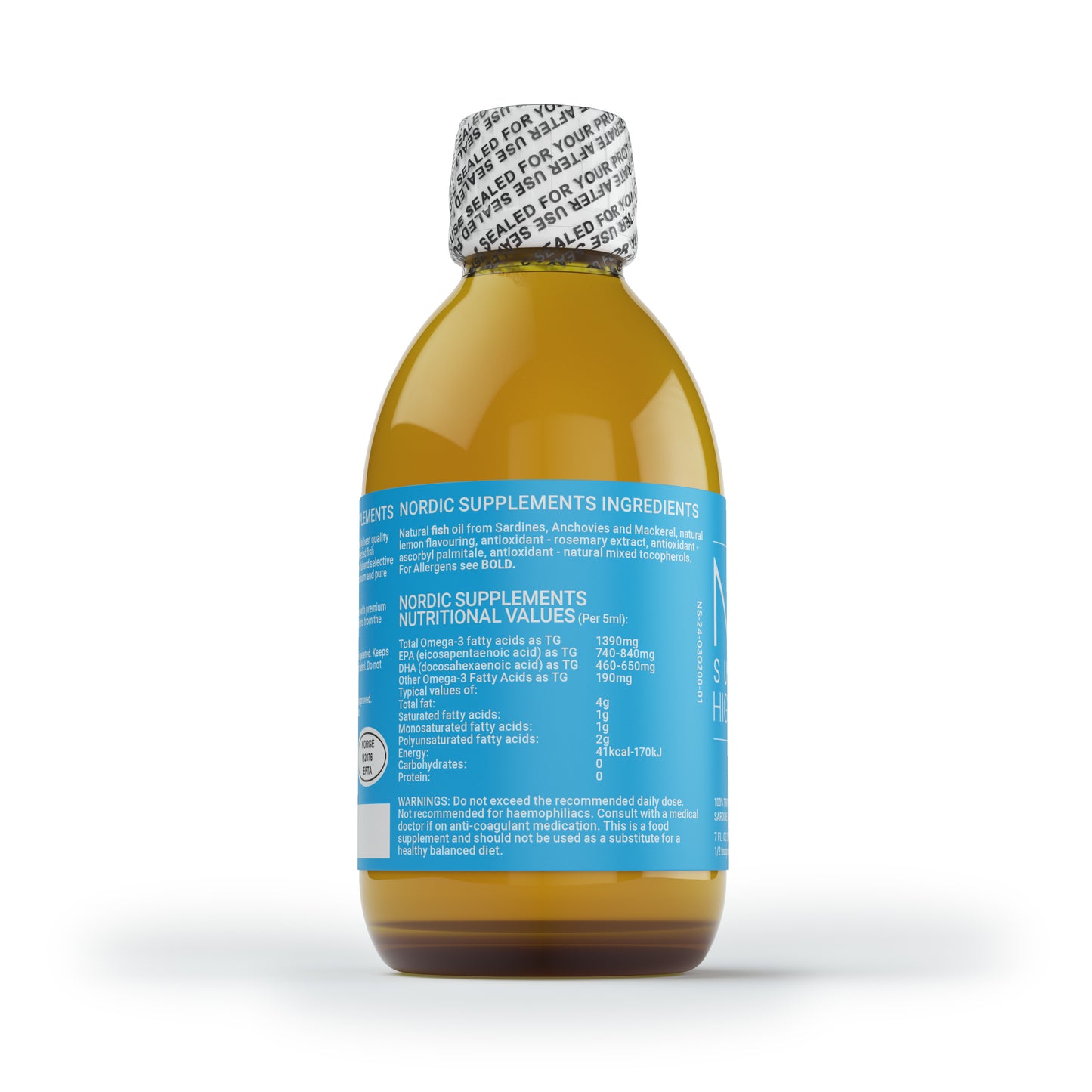 Nordic Supplements Award Winning High Grade Omega 3 Fish Oil Liquid: 200ml Bottle