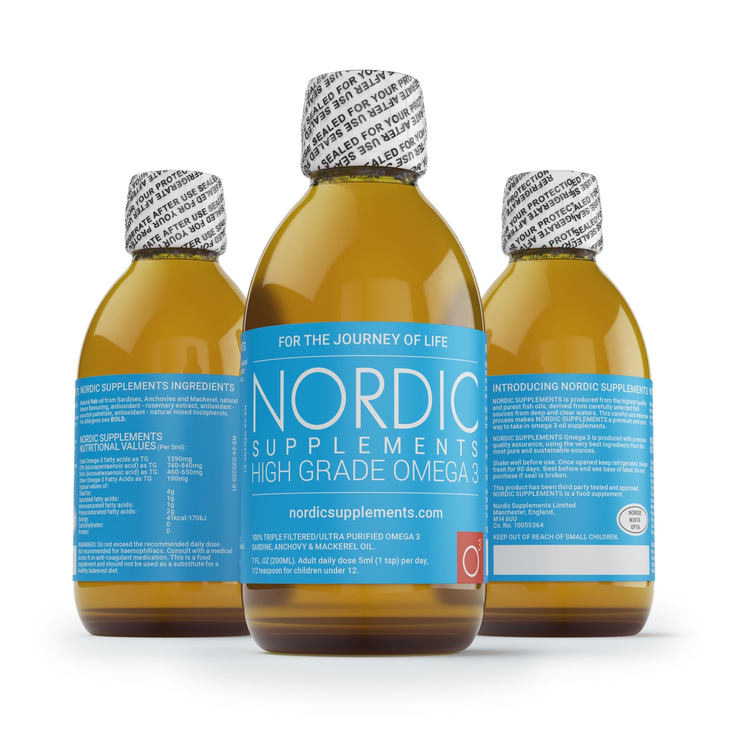 Nordic Supplements Award Winning High Grade Omega 3 Fish Oil Liquid: 200ml Bottle