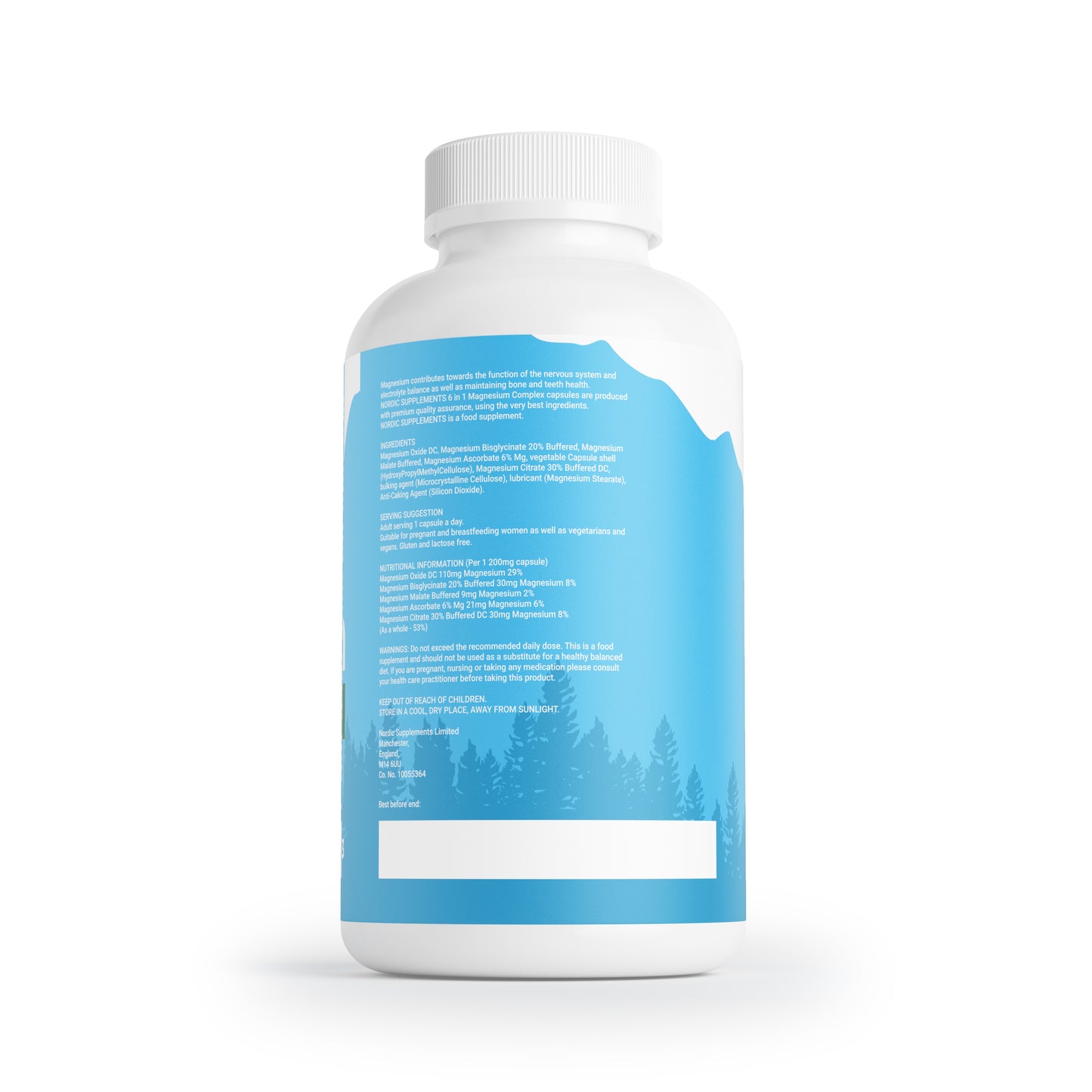 Nordic Supplements Magnesium Complex. 6 Magnesium in 1 Tablets. 180 Tablets