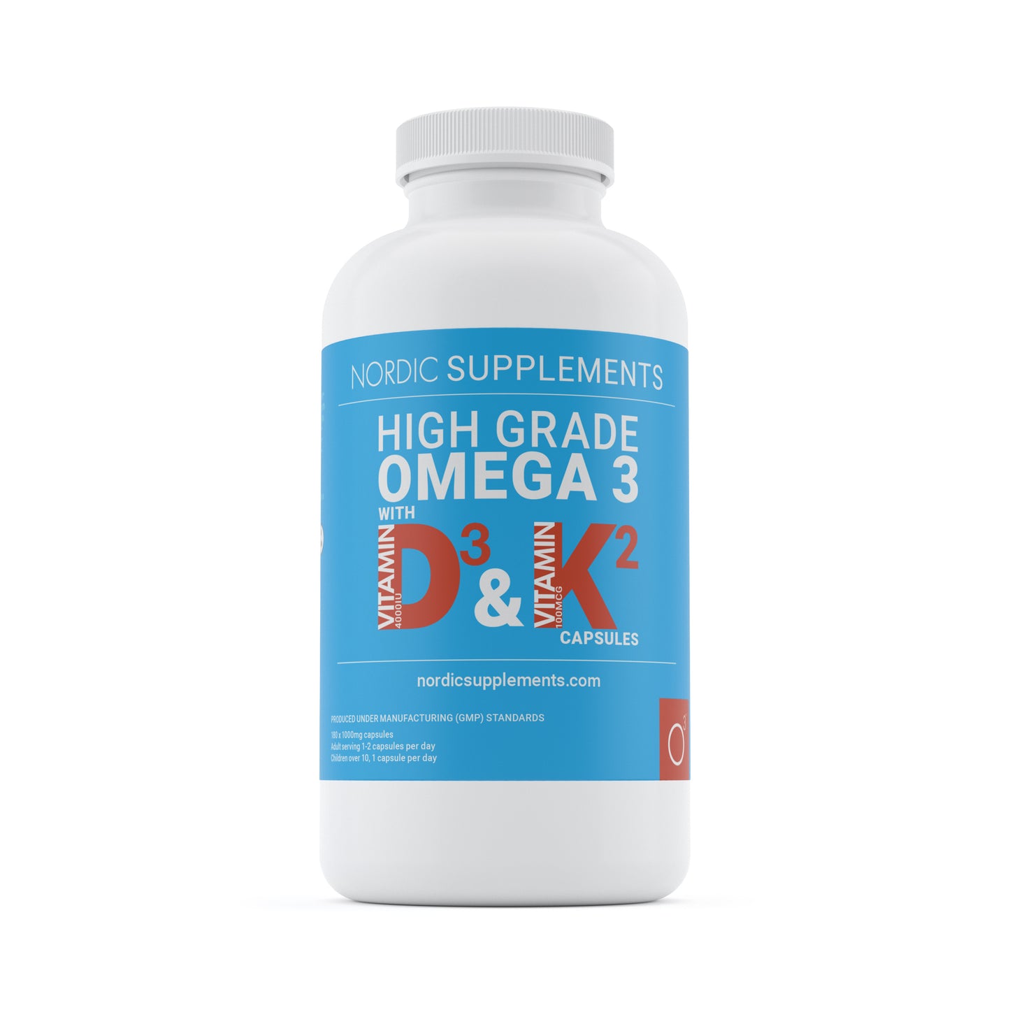 Nordic Supplements Omega 3 Fish Oil 1000mg with Vitamin D 4000iu and K2 100ug - 180 Capsules
