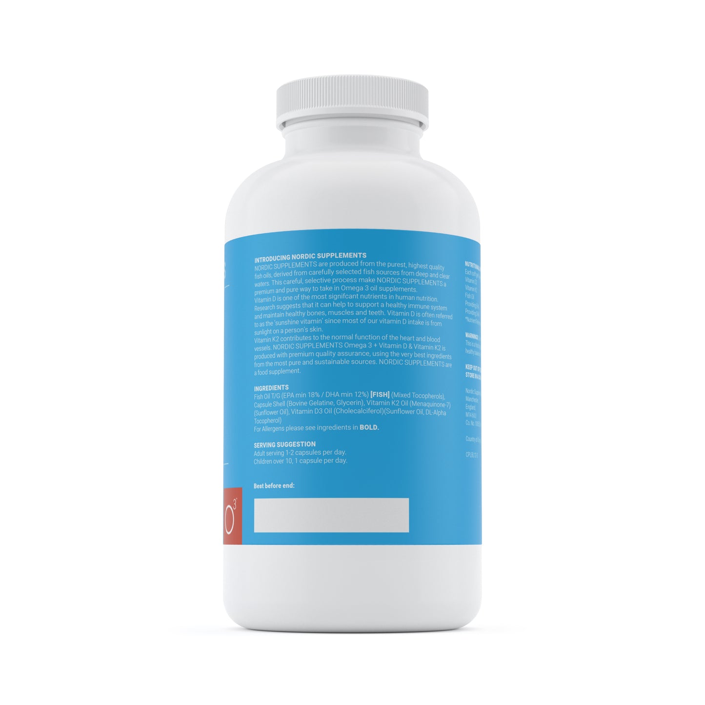 Nordic Supplements Omega 3 Fish Oil 1000mg with Vitamin D 4000iu and K2 100ug - 180 Capsules