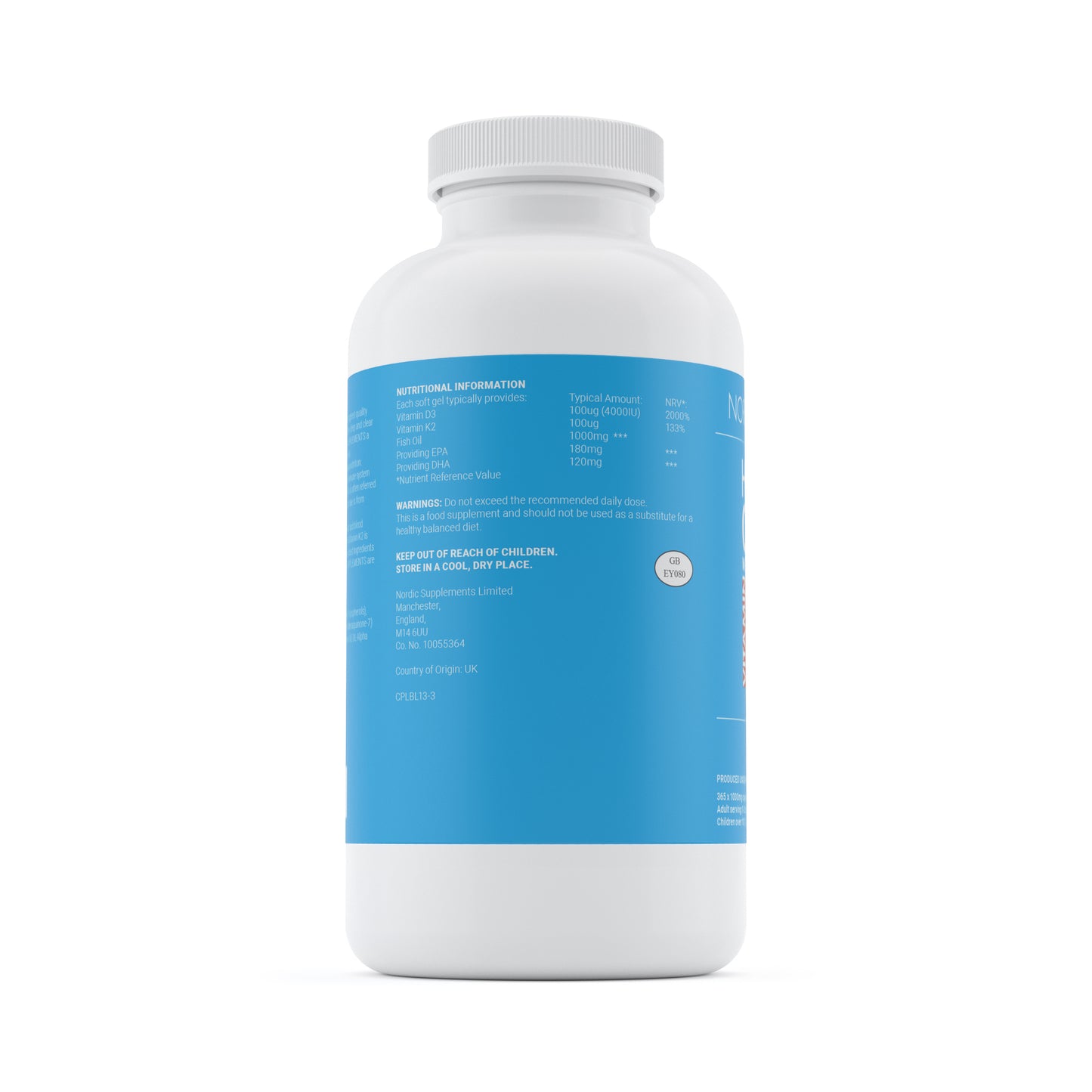 Nordic Supplements Omega 3 Fish Oil 1000mg with Vitamin D 4000iu and K2 100ug - 365 Capsules