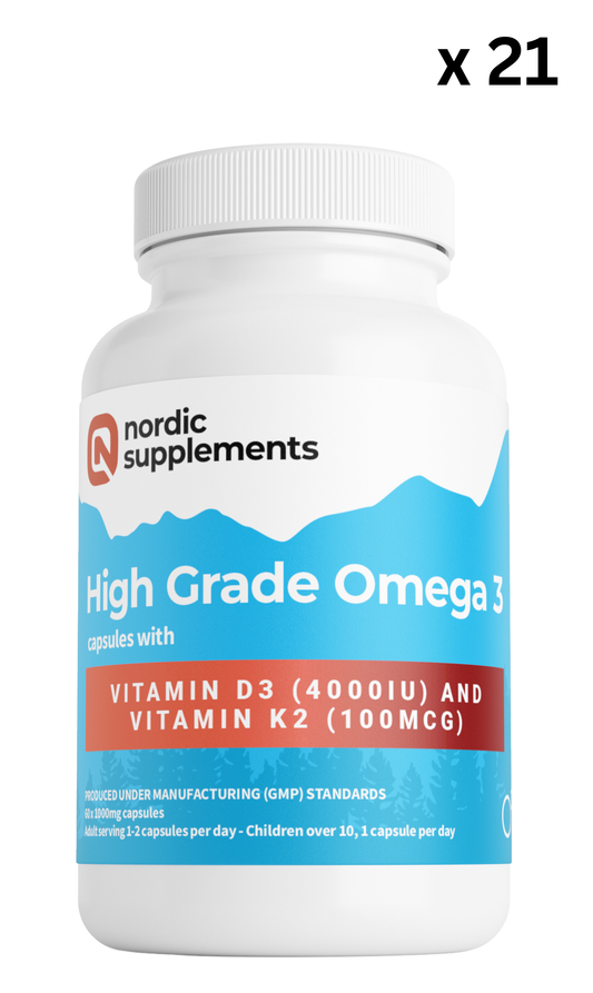 21 x Omega 3 with Vitamin D3 4000iu + K2 Capsules. 60x1000mg (WHOLESALE)
