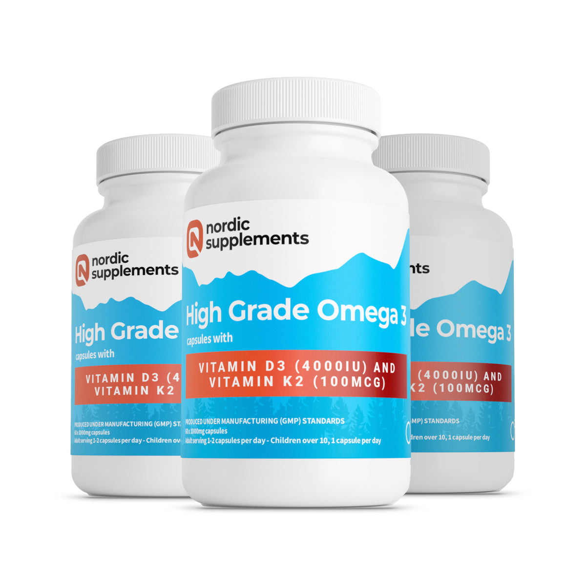 Nordic Supplements Omega 3 Fish Oil 1000mg with Vitamin D 4000iu and K2 100ug - 60 Capsules (Triple Pack)