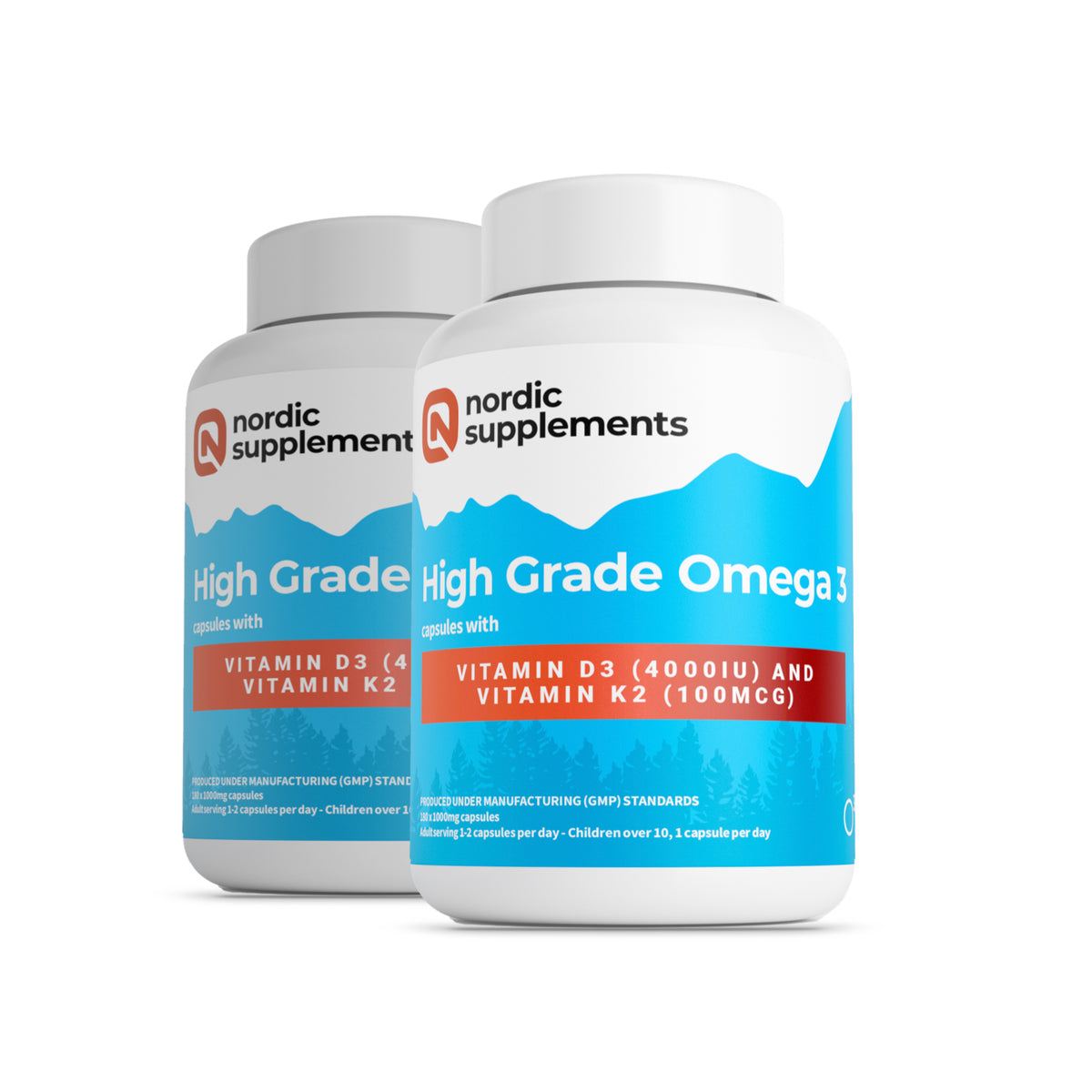 Nordic Supplements Omega 3 Fish Oil 1000mg with Vitamin D 4000iu and K2 100ug - 180 Capsules (Twin Pack)
