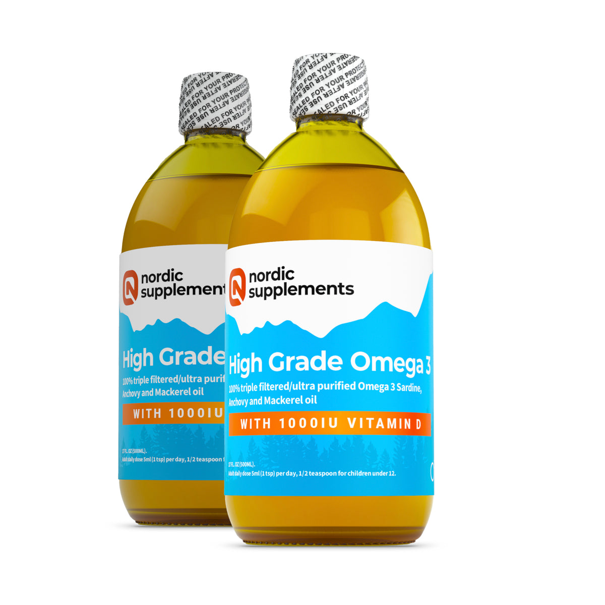 Nordic Supplements High Strength Omega 3 Fish Oil  with 1000iu Vitamin D3 500ml (Twin Pack)