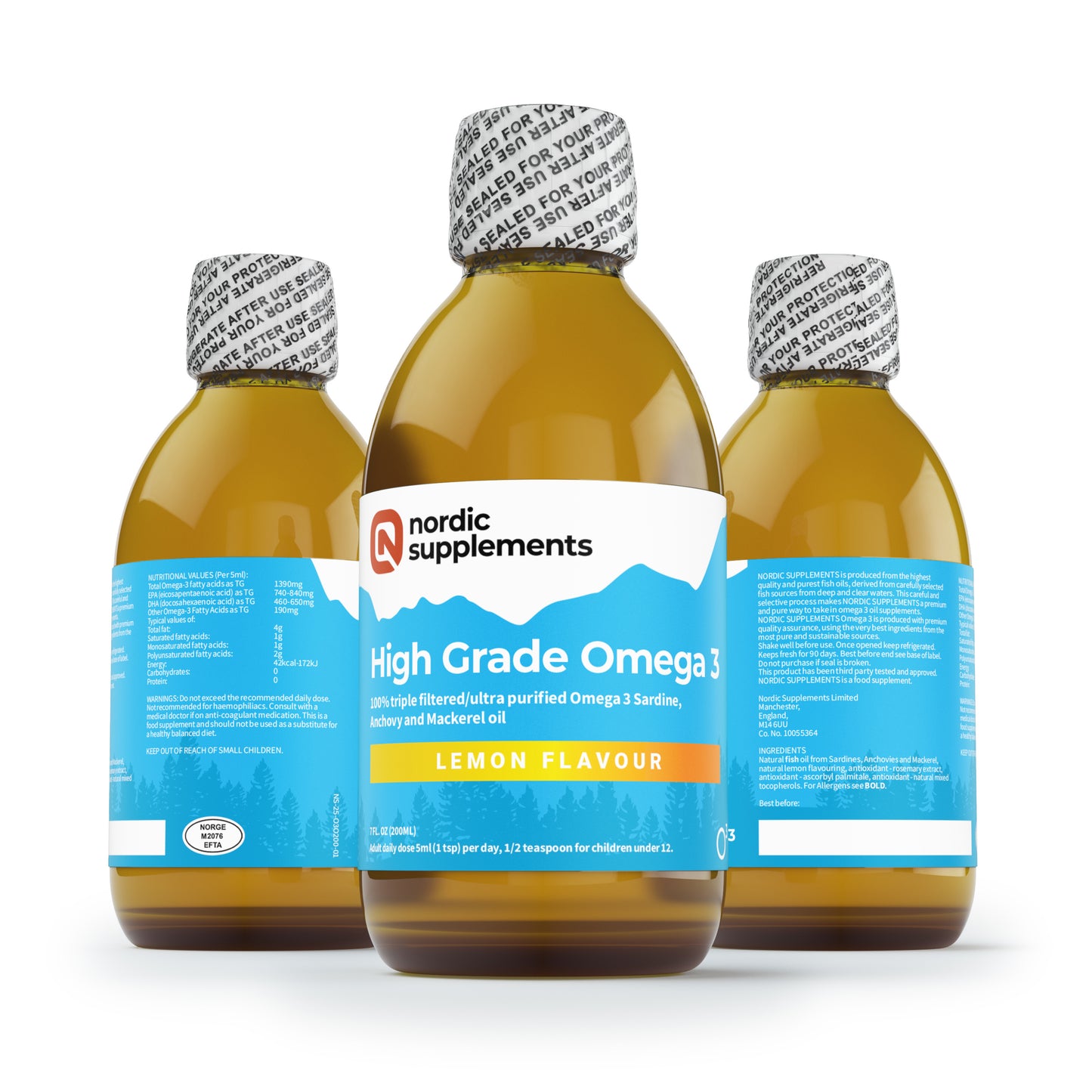 Nordic Supplements Award Winning High Grade Omega 3 Fish Oil Liquid: 200ml Bottle