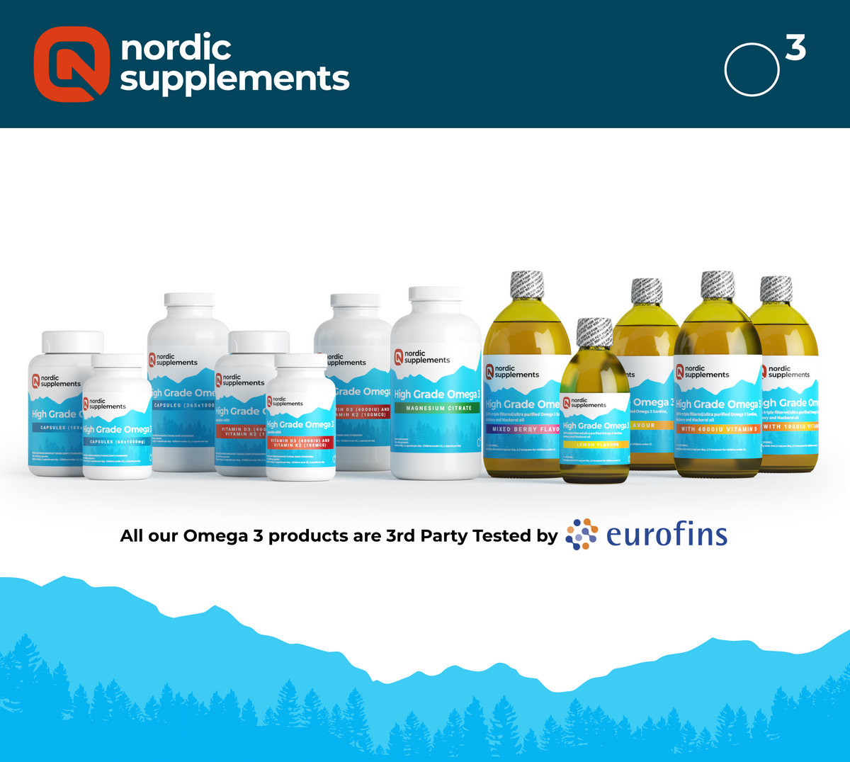 Nordic Supplements Omega 3 Fish Oil 1000mg with Vitamin D 4000iu and K2 100ug - 60 Capsules (Triple Pack)