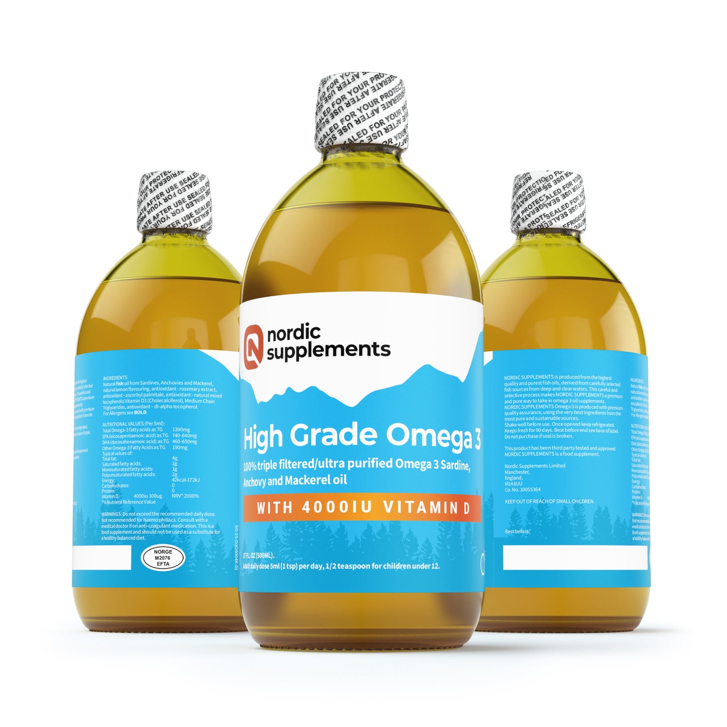 Nordic Supplements High Strength Omega 3 Fish Oil  with 1000iu Vitamin D3 500ml