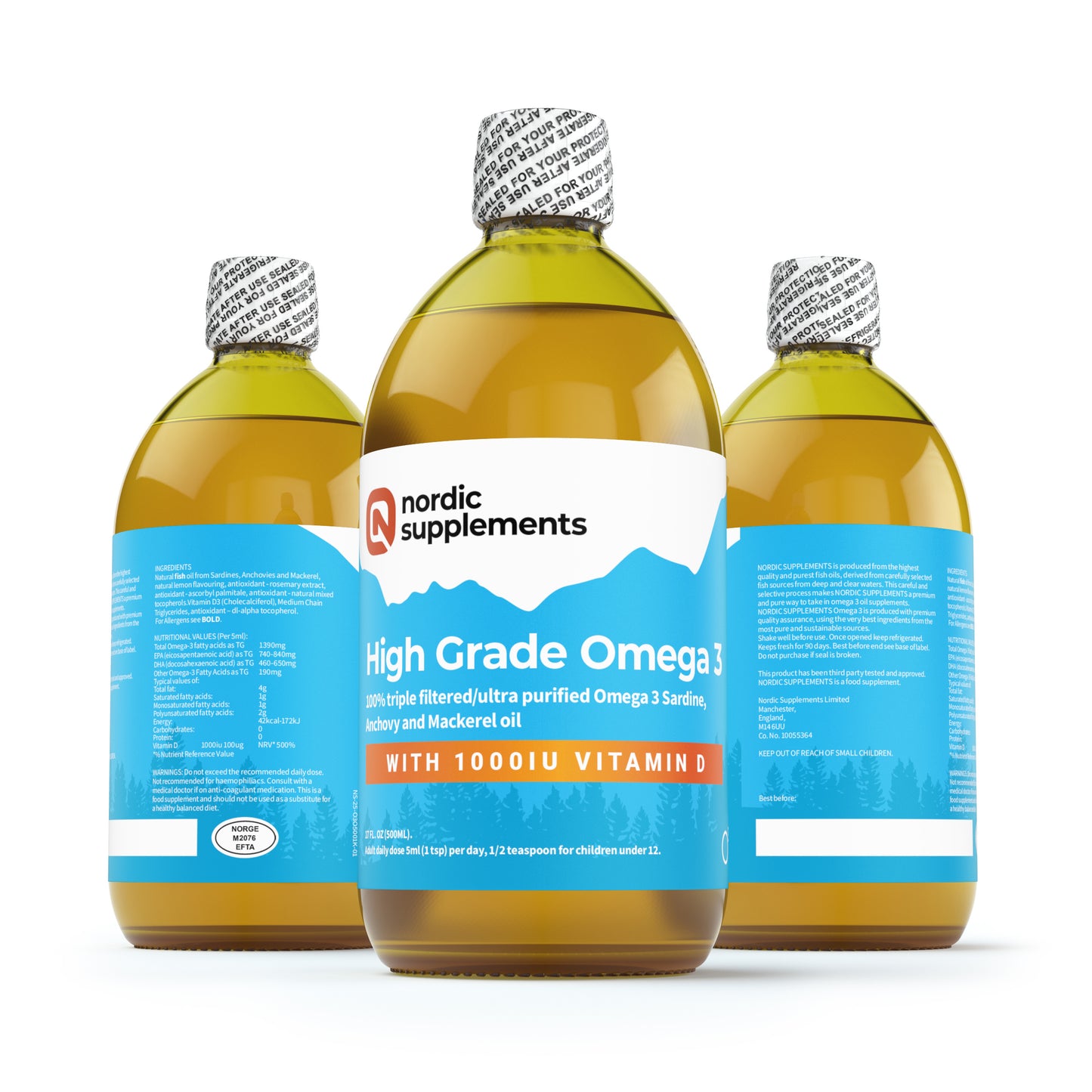 Nordic Supplements High Strength Omega 3 Fish Oil  with 4000iu Vitamin D3 500ml