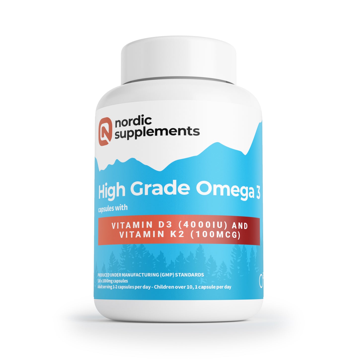 Nordic Supplements Omega 3 Fish Oil 1000mg with Vitamin D 4000iu and K2 100ug - 180 Capsules