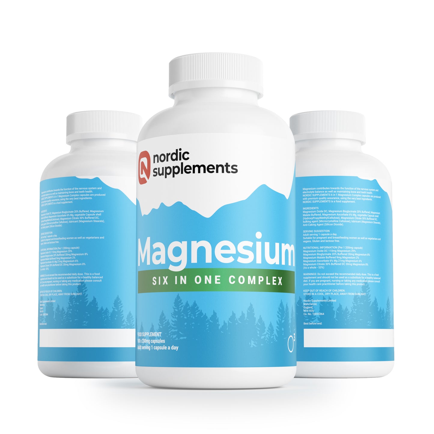 Nordic Supplements Magnesium Complex. 6 Magnesium in 1 Tablets. 180 Tablets