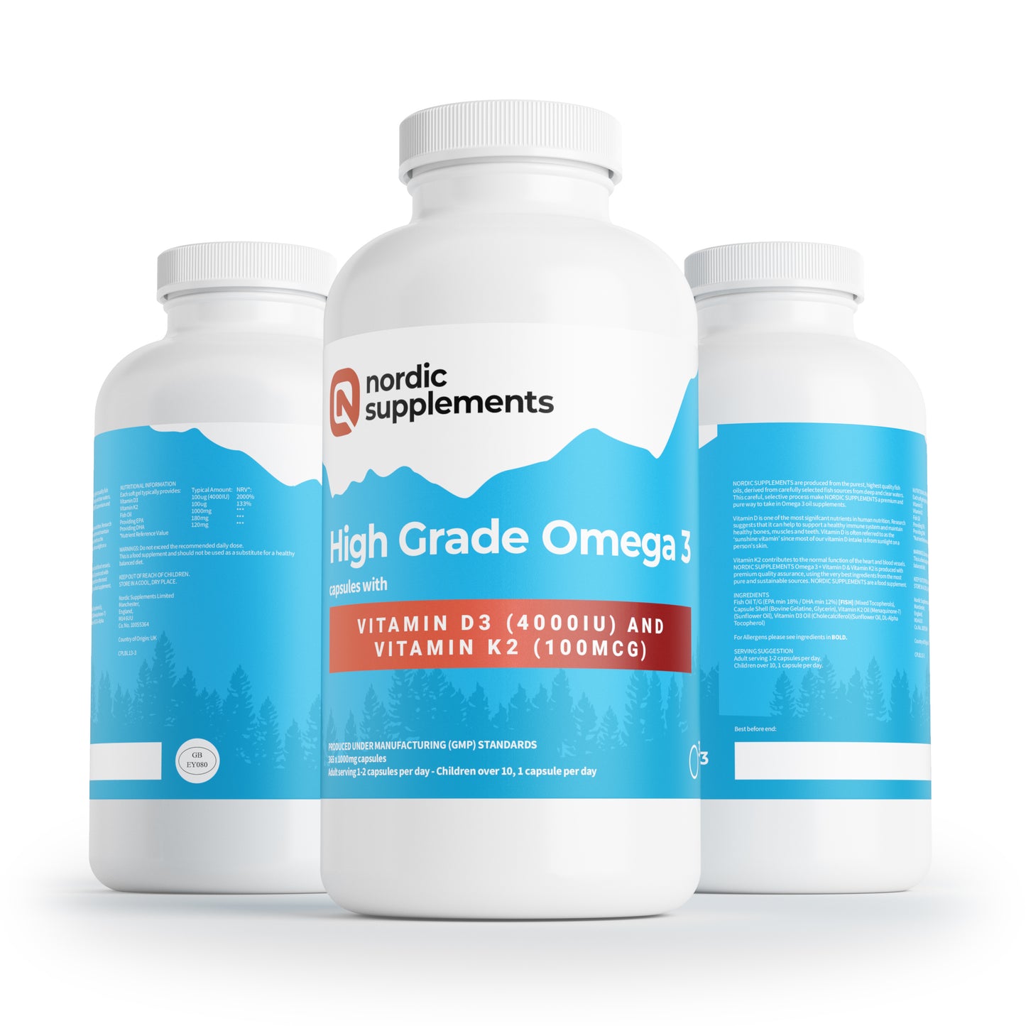 Nordic Supplements Omega 3 Fish Oil 1000mg with Vitamin D 4000iu and K2 100ug - 365 Capsules