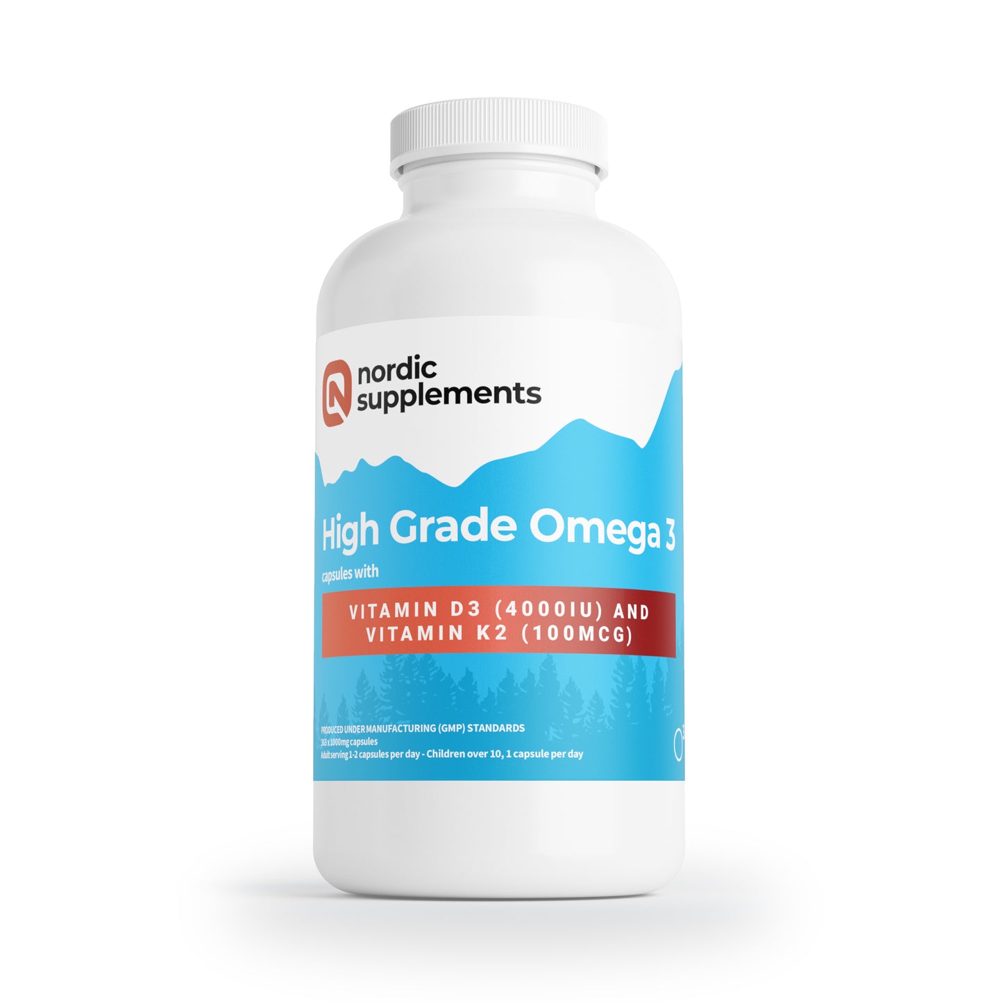 Nordic Supplements Omega 3 Fish Oil 1000mg with Vitamin D 4000iu and K2 100ug - 365 Capsules