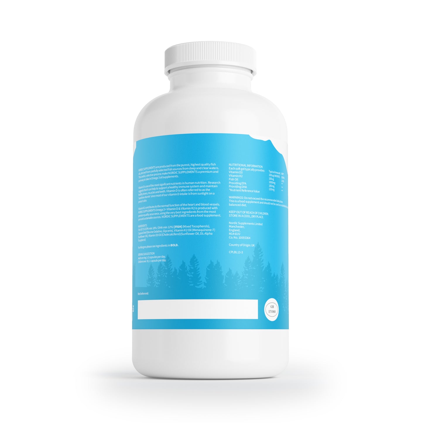 Nordic Supplements Omega 3 Fish Oil 1000mg with Vitamin D 4000iu and K2 100ug - 365 Capsules