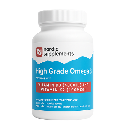 Nordic Supplements Omega 3 Fish Oil 1000mg with Vitamin D 4000iu and K2 100ug - 60 Capsules