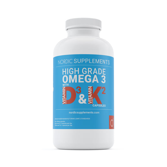 Nordic Supplements Omega 3 Fish Oil 1000mg with Vitamin D 4000iu and K2 100ug - 180 Capsules