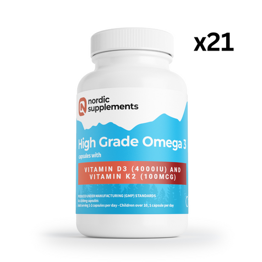 21 x Omega 3 with Vitamin D3 4000iu + K2 Capsules. 60x1000mg (WHOLESALE)