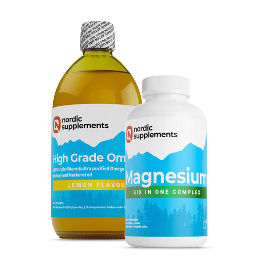 Nordic Supplements High Strength Omega 3 Fish Oil  500ml + Magnesium 6 in 1 Complex Tablets (Bundle Pack)