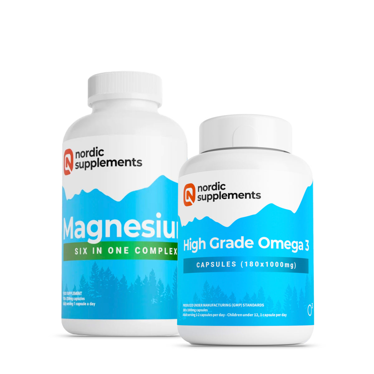 Nordic Supplements Omega 3 Fish Oil 1000mg 180 Capsules + Magnesium 6 in 1 Complex Tablets (Bundle Pack)